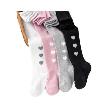 Imagem de Meias-calças Infantis Com Padrão De Coração, Elásticas E Macias, 4 Par
