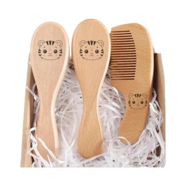Imagem de Conjunto De Escova E Pente Para Cabelo De Bebê Recém-Nascido 3 Peças C