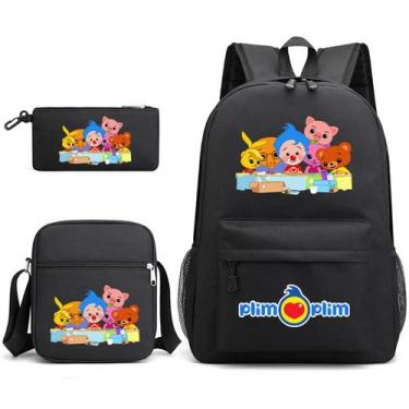 Imagem de Conjunto de mochilas Plims Plims Cartoon Kids School Anime 3 unidades 