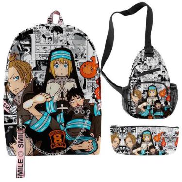 Imagem de Conjunto de mochilas escolares: mochila Fire Force, bolsa de lápis Mes