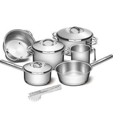 Imagem de Jogo de Panelas Tramontina Aço Inox Solar 6 peças + Pegador de Massa