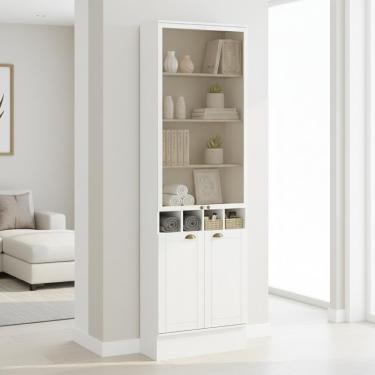 Imagem de Armário Com Portas De Vidro Em Mdf Para Sala De Estar Branco Carraro