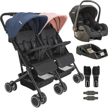 Imagem de Carrinho Kiddo para Gemeos com Bebe Conforto Base Mascote Casal