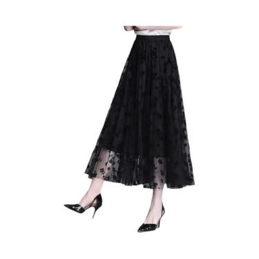 Imagem de Saia Midi Feminina de Malha - Estilo Coreano com Detalhe Floral, BR-P,