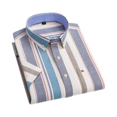 Imagem de Camisa Oxford Masculina 100% Algodão Xadrez Manga Curta Corte Regular 