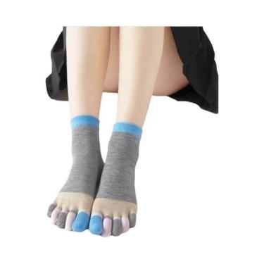 Imagem de Meias De Algodão Esportivas Femininas Com Dedos Separados, Cano Alto, 