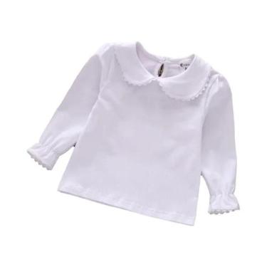 Imagem de Camiseta De Algodão Com Renda Para Meninas Pequenas, Manga Longa, Bran