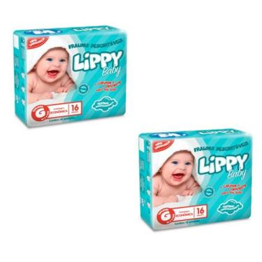 Imagem de Kit 2 fraldas infantis pacote com 16 tiras lippy baby - g