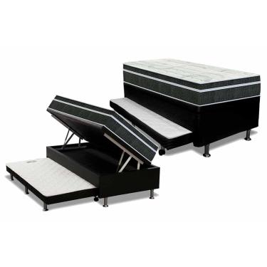 Imagem de Cama Box Baú c/ Auxiliar Solteiro: Colchão Molas Orthoflex Bonnel Venezia Black + Base CRC Courano Black (88x188)