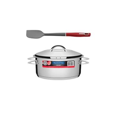 Imagem de Kit Caçarola Aço Inox Solar 4,7 Litros Pit 1 + Espátula Verano em Silicone - Tramontina