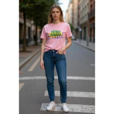 Imagem de Camiseta Feminina Estilosa Dia a Dia Brasil Pátria Amada Manga Curta em Algodão do P ao G1-Feminino