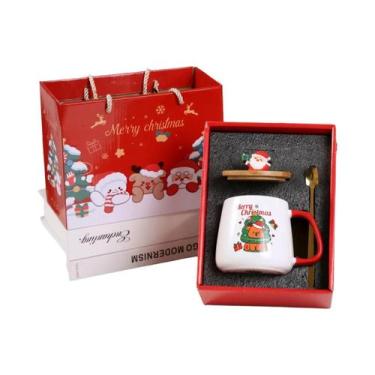 Imagem de Caneca De Cerâmica Com Tampa De Madeira Quente, Padrão Papai Noel E Bo