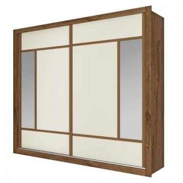 Imagem de Guarda Roupa Casal Triunfo Flex 2 Portas de Correr 6 Gavetas MDP e MDF com Espelho Brauna e Off White