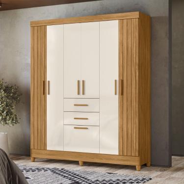 Imagem de Guarda Roupa Casal Malta 7 Portas Bater 2 Gavetas MDP UV Fosco Madeirado - Off White Moval