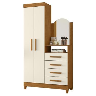 Imagem de Guarda Roupa Casal Cômoda Maite A02 2 Portas Bater 4 Gavetas MDP com Espelho Off-Cinamomo