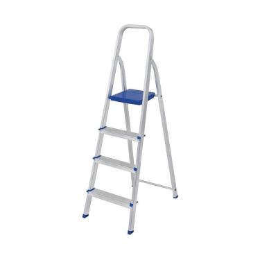 Imagem de Escada Mor em Alumínio com 4 Degraus para Uso Doméstico Cinza Resistente Dobrável Leve...