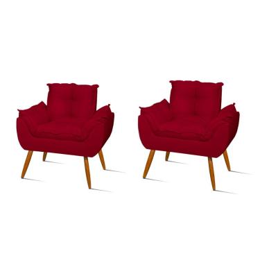 Imagem de Kit 2 Poltronas Decorativas Opala Suede Fibra Siliconada Vermelho Balaqui Decor