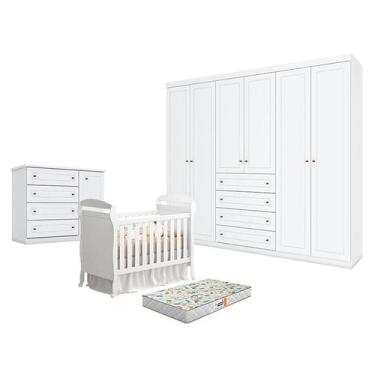Imagem de Quarto de Bebê Americano 6 Portas com Berço Danny Branco Acetinado Rel