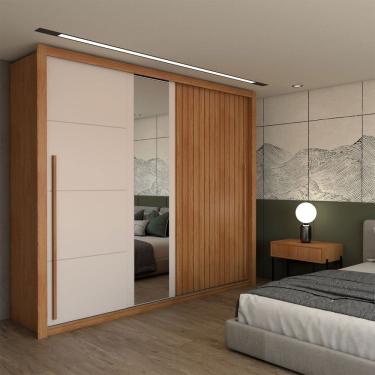 Imagem de Guarda-Roupa Casal Coliseu 2 Portas 4 Gavetas com Espelho Freijó/Off White - Panorama Móveis