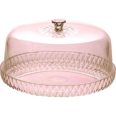 Imagem de Boleira Multiuso Glamour 23x26CM - B 4 para Servir Bolos e Doces em Plástico com Tampa Protetora para Mesa Plasútil