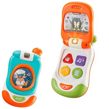 Imagem de Brinquedo Telefone Infantil Celular Flip Baby Guta Guti com Luz e Som Leve e Seguro Multicolorido DM Toys
