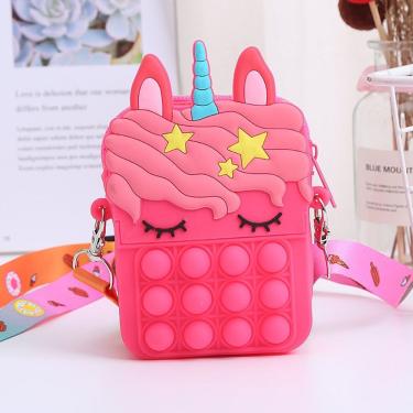 Imagem de Bolsa Infantil Pop It de Silicone Unicórnio para Pequenos Objetos com Alça de Ombro Pink OEM