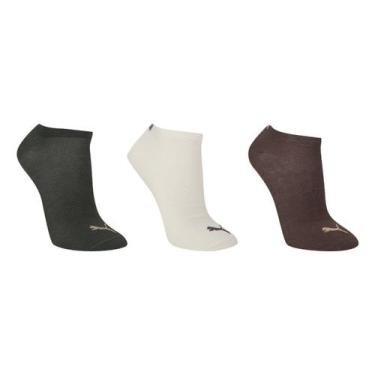 Imagem de Kit Meia Sapatilha Puma Esportiva C/ 3 Pares Masculina, Marrom, Bege, 