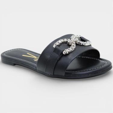 Imagem de Rasteira Slide Vizzano Strass Feminina - Preto - 37, 37