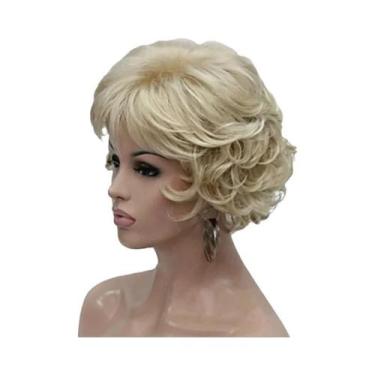 Imagem de Peruca Feminina De 2 Tons, Cinza E Branca, Cabelo Encaracolado Curto E