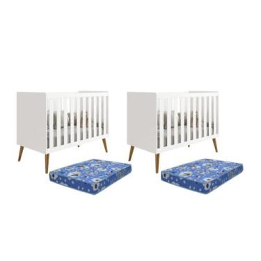Imagem de Kit Gêmeos Berço Americano Isis com Colchões Baby Physical - Reller Mó