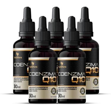 Imagem de 5x Coenzima Q10 100mg Por Porção (Ubiquinona) com Vitamina E Gotas Sabor Menta 30ml Tut...