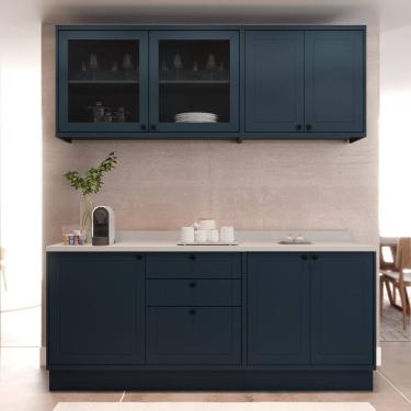 Imagem de Cozinha Compacta Modulada 7 Portas 3 Gavetas 100% Mdf 2 Tampos Sevilha Azul Órion