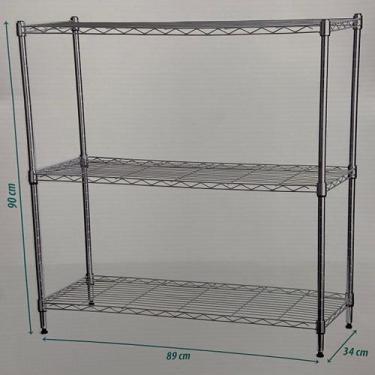 Imagem de Estante Prateleira Aço Cromado 3 andares 90 cm x 89 cm x 34 cm 90 Kg O
