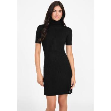Imagem de Vestido Tricot Canelado Eco Gola Alta Preto-Feminino