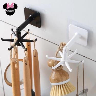 Imagem de Kit 2 Suporte Porta Gancho Giratório 360 graus  Multiuso com 6 Pinos Adesivo para Cozinha Banheiro Quarto OEM