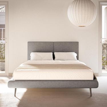 Imagem de Cama Casal AMESTEDA com Cabeceira Estofada com Pé em Aço Carbono Estrutura em Madeira d...