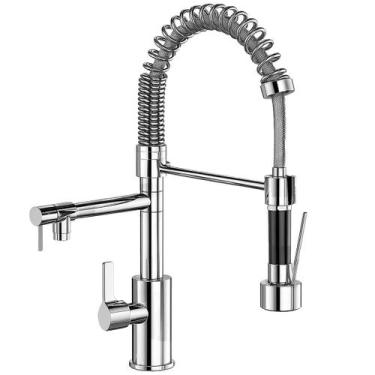 Imagem de Torneira Gourmet Cozinha Bancada Bico Flexível 2 Jatos Chuveirinho Aço