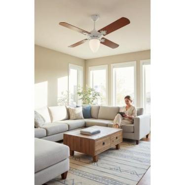 Imagem de Ventilador Teto 130W Branco/Mogno - Silencioso e Moderno - Congratulat
