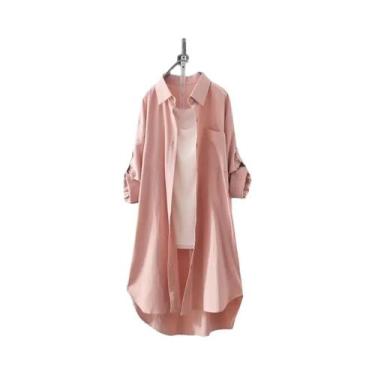 Imagem de Camisa Midi Branca Solta Feminina - Moda Coreana, Respirável e Confort
