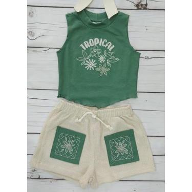 Imagem de NINI BAMBINI CJ CROPPED REGATA TROPICAL/SHORTS COM BOLSO FRONTAL Verde