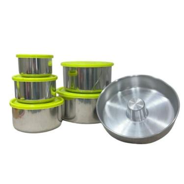 Imagem de Kit 5 Potes Aluminio Redondo Com Assadeira Com Tampa Plástico - Analen