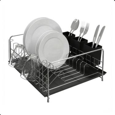 Imagem de Escorredor de Louça Pratos com Bandeja Com Porta Talheres Preto Para P