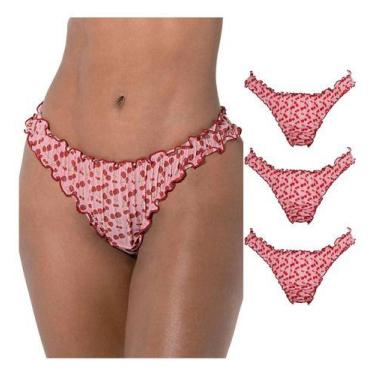 Imagem de Kit 3 Calcinhas Femininas Fio Dental Frufru DeMillus Tule -, Rosa blus