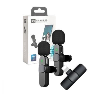 Imagem de Microfone Condensador Duplo de Lapela Wireless Lightning K9-IP-2IN1 para Gravação e Tra...