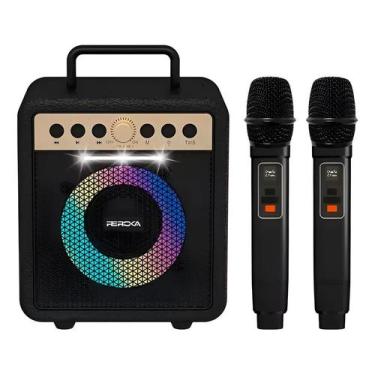 Imagem de Caixa De Som Karaoke Preta Portatil 2 Microfones Sem Fio 30w Preto - g