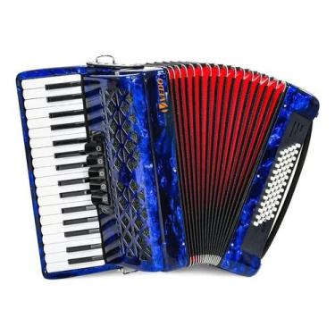 Imagem de Acordeon Vedo Madeira 34 Teclas 60 Baixos Com Alça E Estojo, Azul