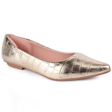 Imagem de Sapatilha Feminina Bico Fino Textura Croco Confortável Moda Casual Tra