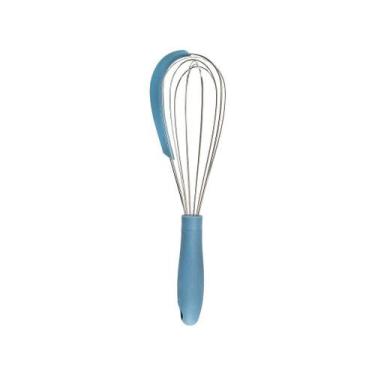 Imagem de Batedor de Ovos Fuet C/ Raspador de Silicone 31cm Azul Oikos, Azul