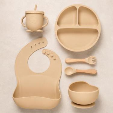 Imagem de Kit Refeição Bebê Silicone 6 Peças Livre de BPA Prato Talheres - Era U