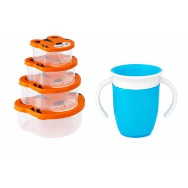 Imagem de kit 04 Potes Infantil com Copo de Treinamento Antivazamento Tigre - Ly